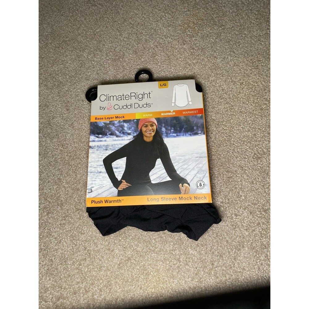 ClimateRight By Cuddl Duds Plush Warmth Long Sleeve Mock Neck Cuff Black L